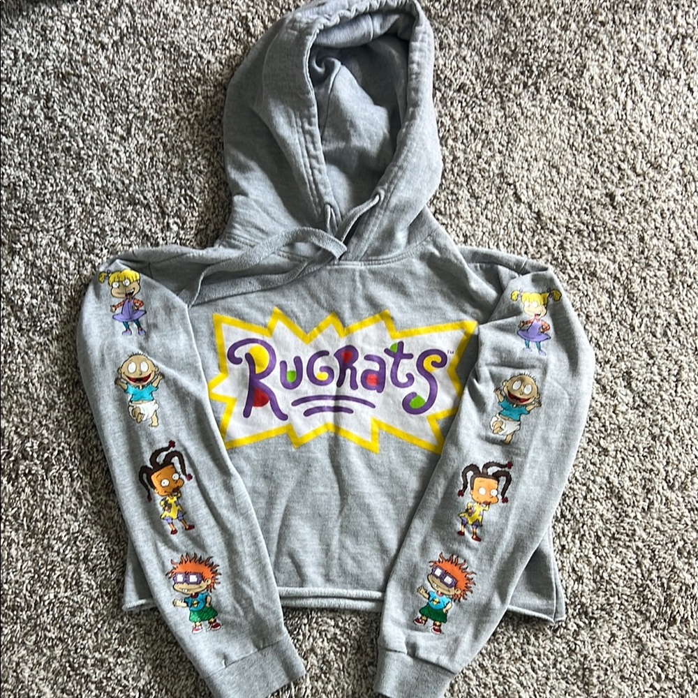 Rugrats Retro Nostalgic Cropped Gray Hoodie Sz S